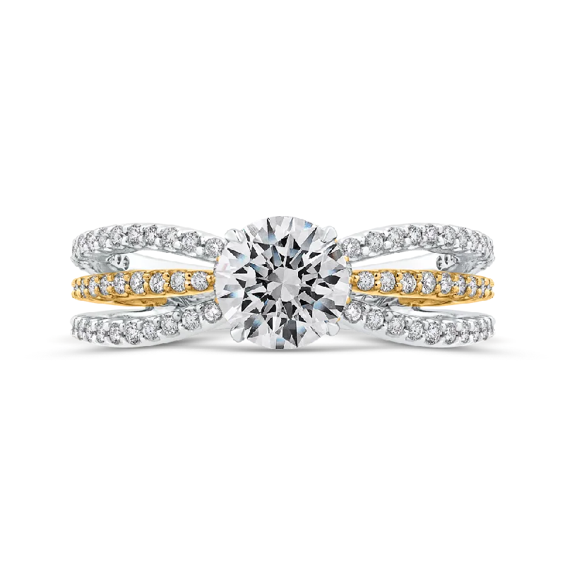 halo diamond engagement rings-14K Two Tone Gold Round Diamond Engagement Ring with Split Shank (Semi Mount)