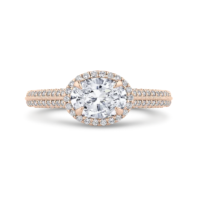 diamond and ruby engagement rings-14K Rose Gold Oval Diamond Halo Engagement Ring with Euro Shank (Semi Mount)