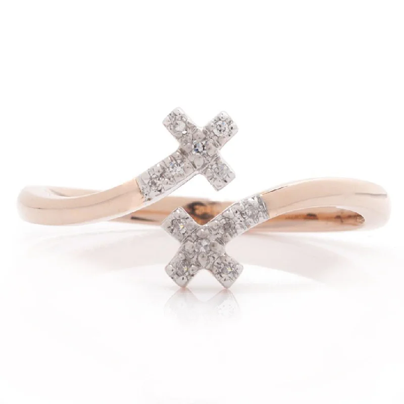 minimalistic rings for women-Diamond Cross Rose Gold Ring