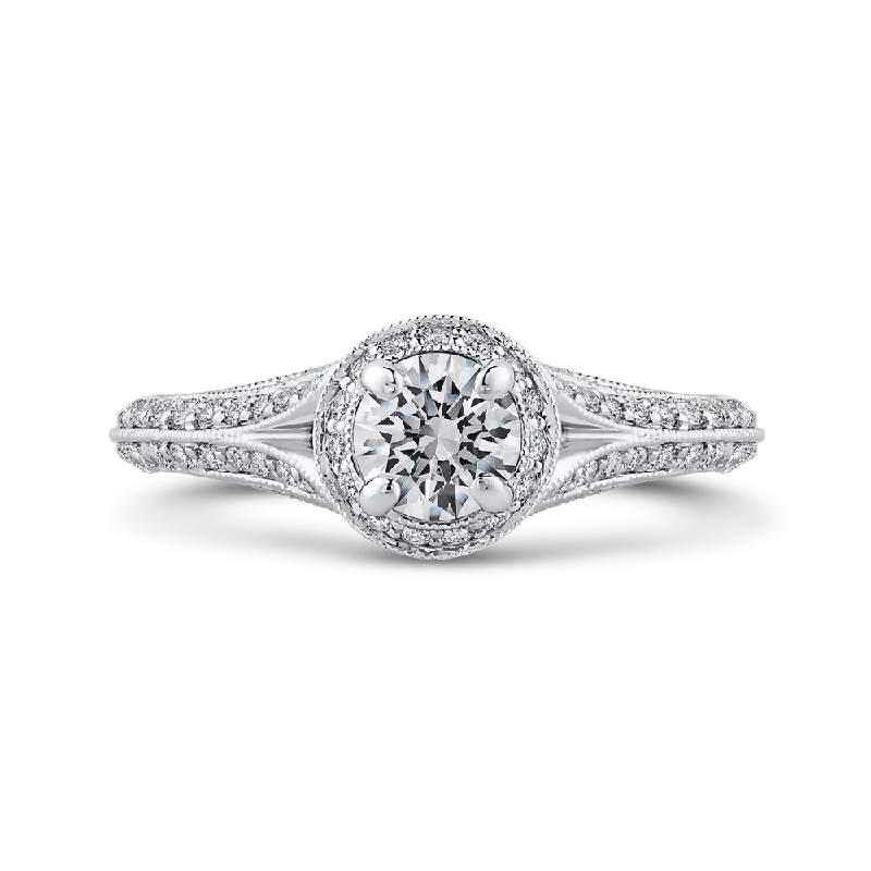 cushion diamond engagement rings-14K White Gold Round Cut Diamond Vintage Engagement Ring