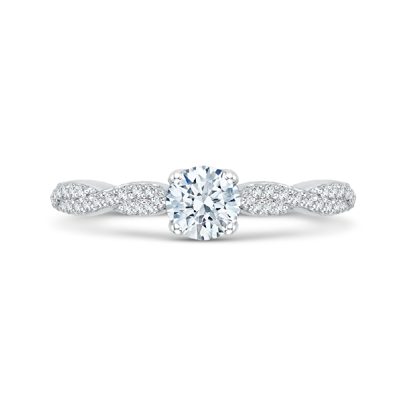 affordable diamond engagement rings-14K White Gold Round Diamond Floral Engagement Ring