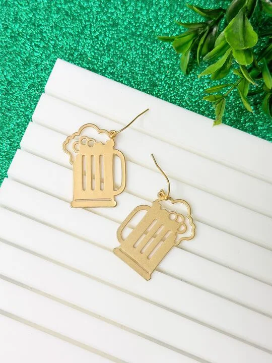 Gold Beer Mug Dangle Earrings