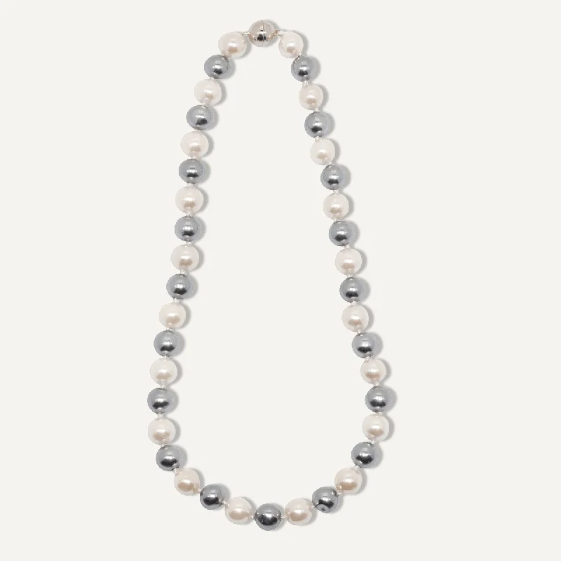 sapphire necklaces for women-Audrey Mother of Pearl Cream & Silver Beaded Necklace In Silver-Tone