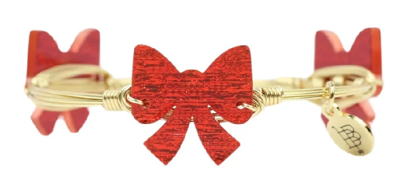 friendship bracelets for women-friendship bracelets for women-Red Bow Bangle Bracelet