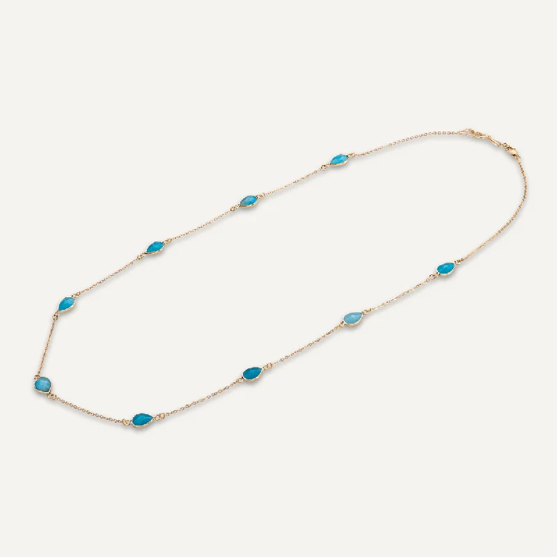 delicate necklaces for women-Long Cerulean Multi Crystal Necklace In Gold-Tone