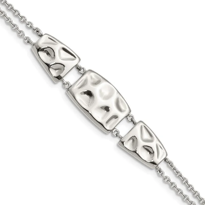 silver charm bracelets for women-silver charm bracelets for women-Stainless Steel Polished Textured w/ 1in ext Bracelet