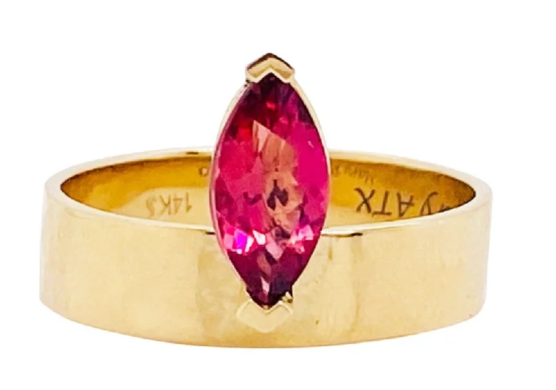 vintage rings for women-Pink Tourmaline Marquise Hammered Ring