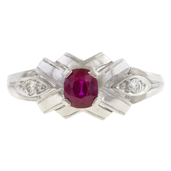 personalized rings for women-Vintage Ruby & Diamond Ring