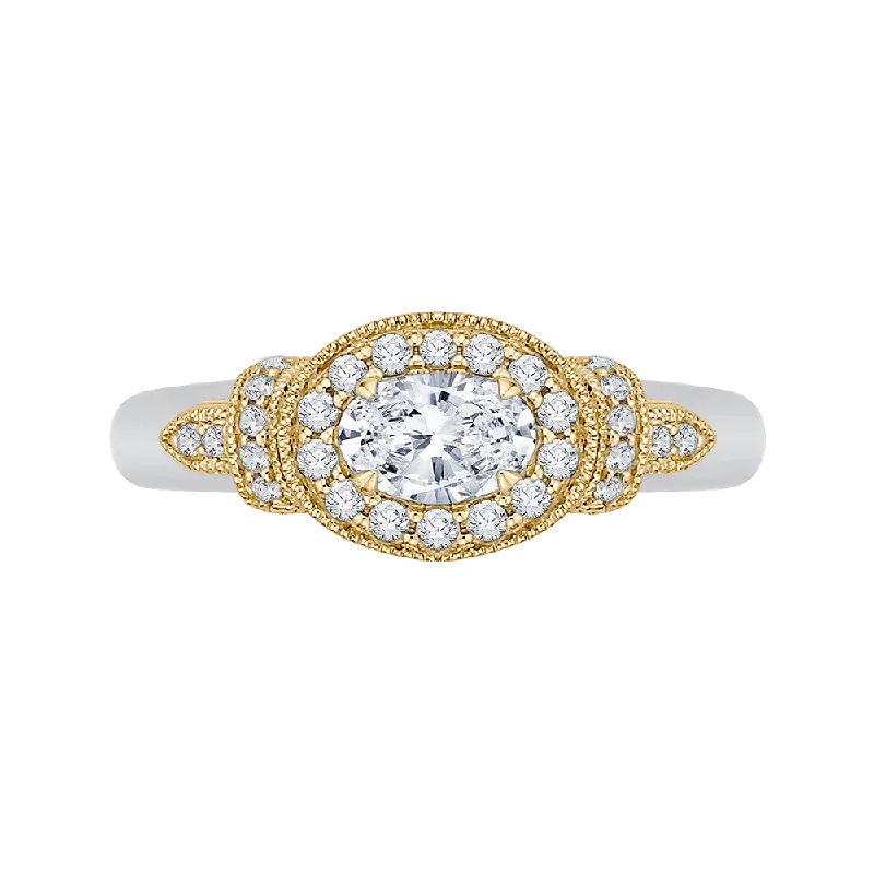 stunning engagement rings-14K Two Tone Gold Oval Diamond Halo Engagement Ring