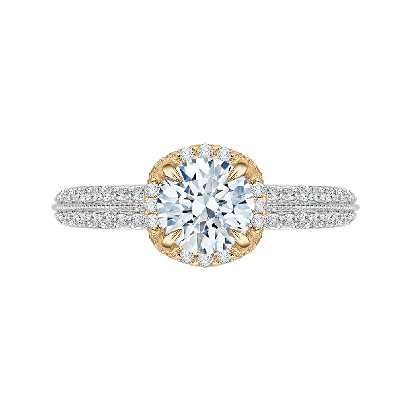 engagement rings with diamonds-14K Two Tone Gold Euro Shank Round Diamond Engagement Ring (Semi Mount)