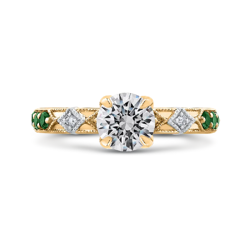 stunning sapphire engagement rings-14K Two Tone Gold Round Diamond and Green Tsavorite Engagement Ring (Semi Mount)