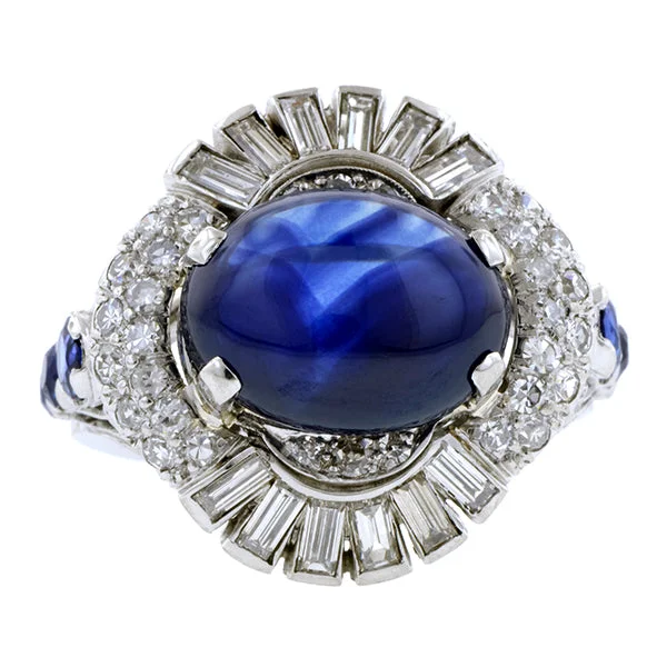 customized rings for women-Vintage Sapphire & Diamond Cocktail Ring