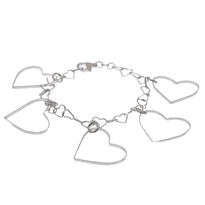 celebrity style necklaces for women-High Polish 925 Sterling Silver Multi Heart Link Bracelet- SPB00025