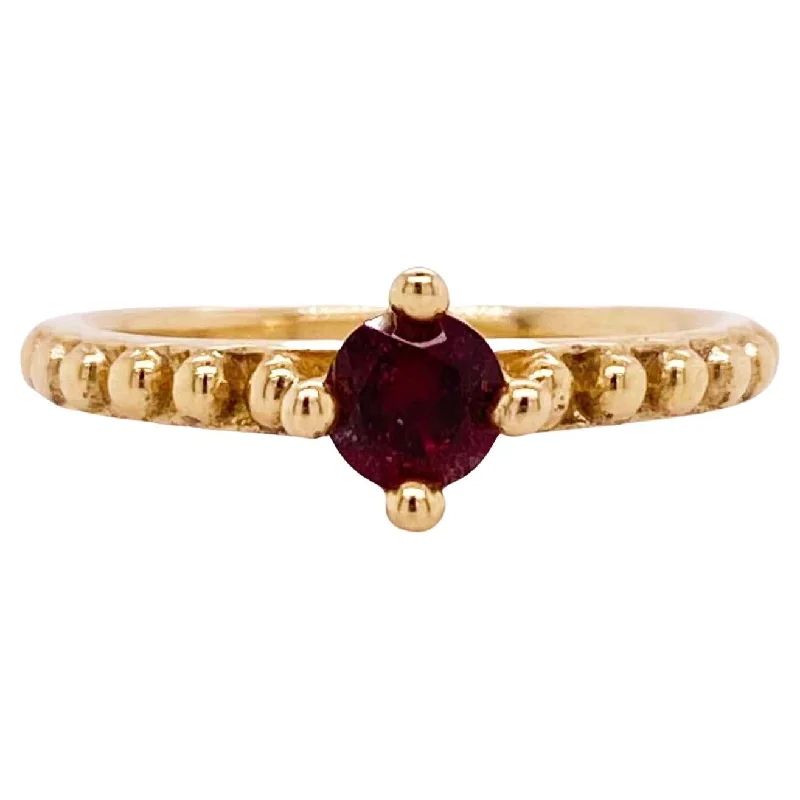 halo rings for women-Garnet Beaded Solitaire Ring