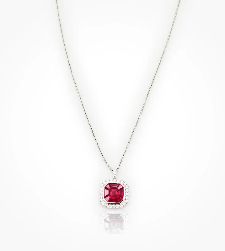 silver necklaces for women-PD07665 18KW 27 diamonds=0.30cts, 9 invisibly set rubies