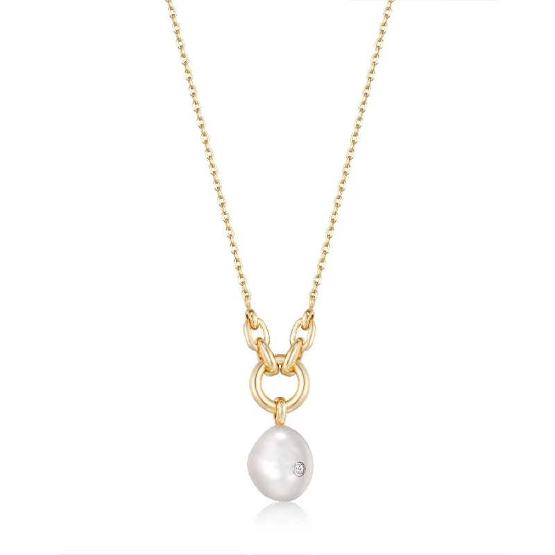 delicate necklaces for women-Ania Haie Gold Pearl Sparkle Pendant Necklace