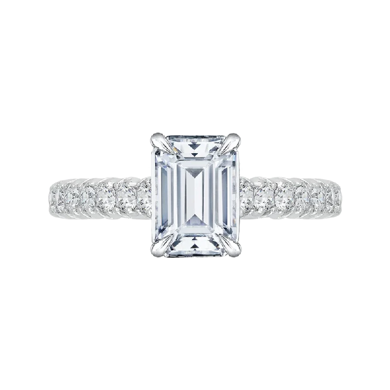 beautiful vintage engagement rings-14K White Gold Emerald Cut Diamond Cathedral Style Engagement Ring with Euro Shank (Semi Mount)