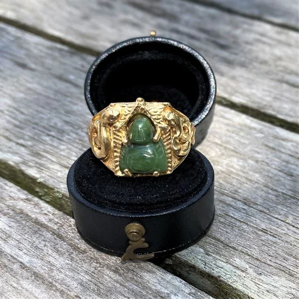 statement rings for women-Vintage Carved Jade Ring