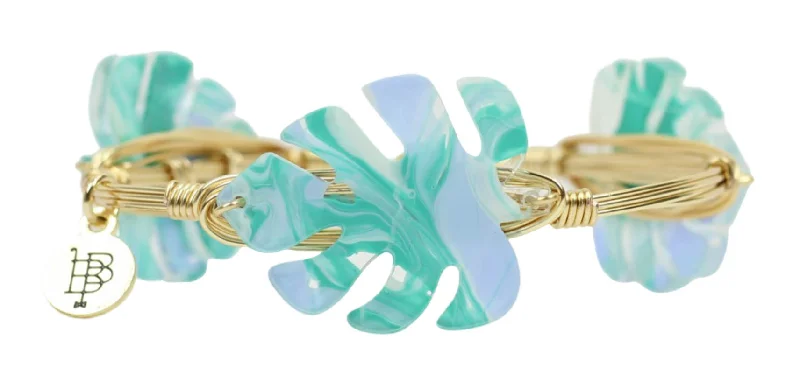 charm bangles for women-charm bangles for women-Turquoise Waters Palm Bangle Bracelet