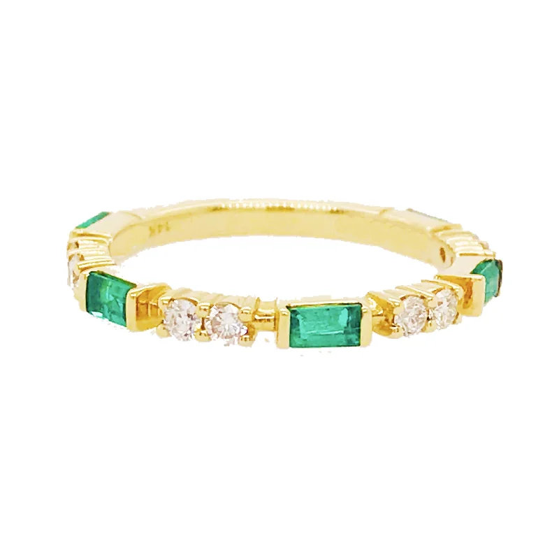 emerald engagement rings for women-Diamond and Emerald Stackable Band