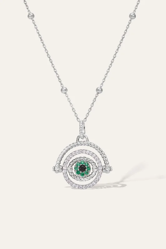 long necklaces for women-Evil Eye Spinner Silver Necklace