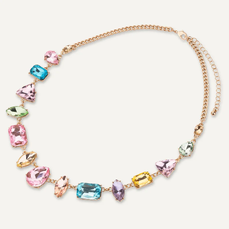 custom necklaces for women-Iris Light Multi-Coloured Crystal Short Necklace In Gold-Tone