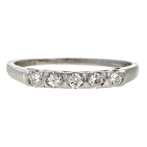 custom gold rings for women-Vintage Diamond Wedding Band