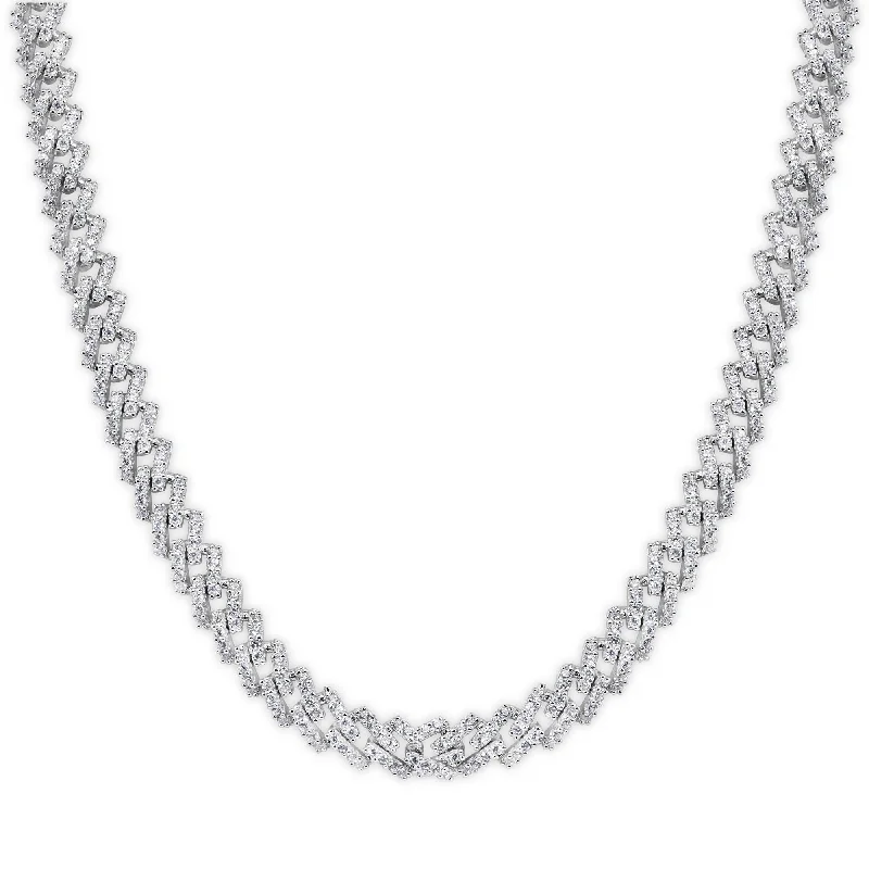 silver charm necklaces for women-Rhodium Plated 925 Sterling Silver 5.5mm CZ Encrusted Monaco Chain or Bracelet - GMN00212 | GMB00129