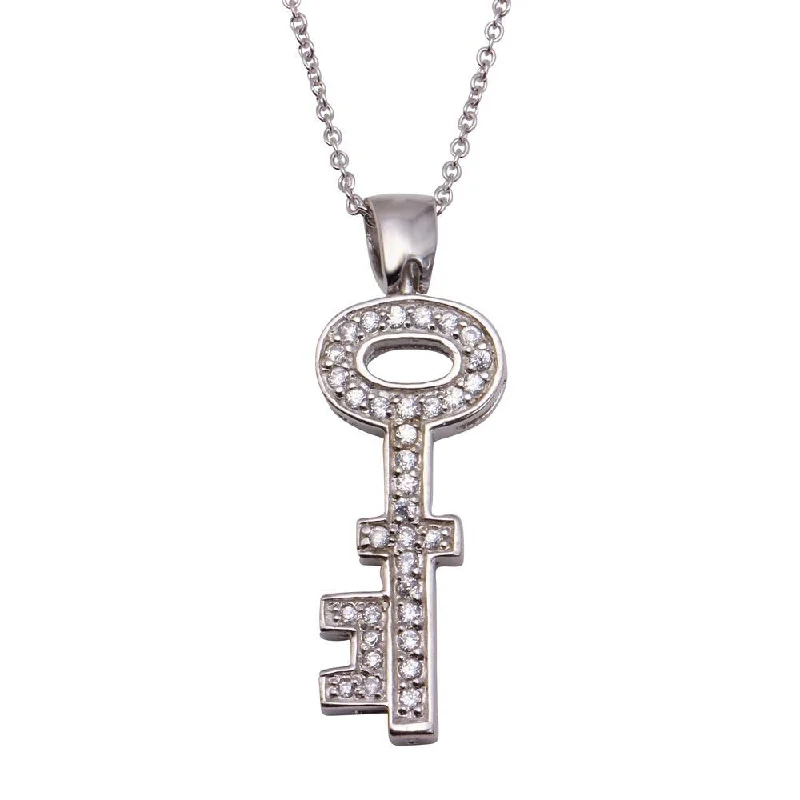 crystal heart necklaces for women-Silver 925 Clear CZ Rhodium Plated Key Pendant Necklace - STP00006