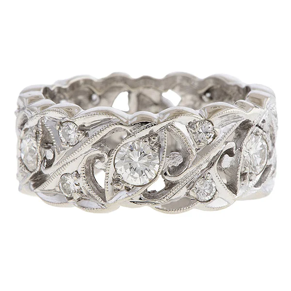 luxury diamond engagement rings-Vintage Wide Patterned Diamond Eternity Band