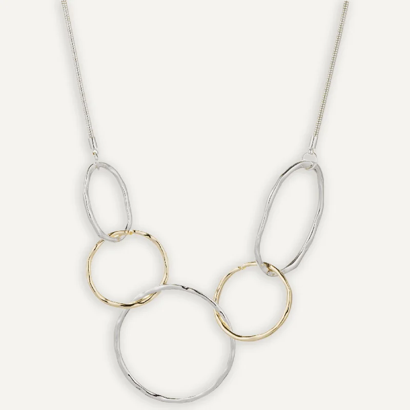 birthday gift necklaces for women-Geo Abstract Interlocking Circles Necklace In Silver & Gold-Tone