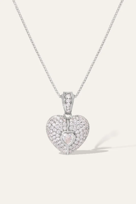 crystal necklaces for women-Cuore Pave Silver Necklace