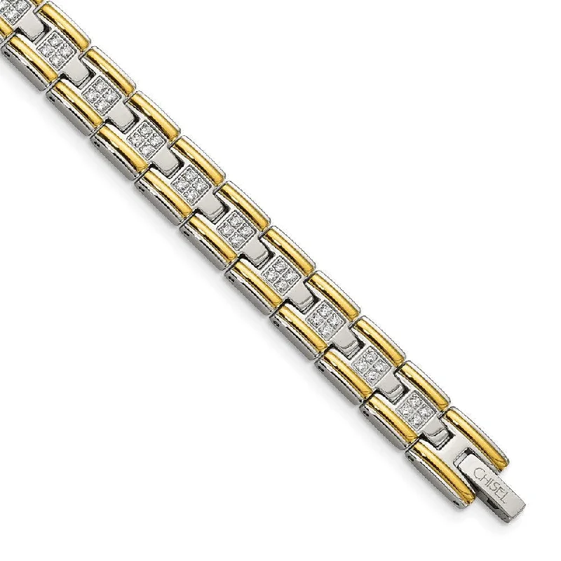 diamond bangles for women-diamond bangles for women-Stainless Steel Polished Yellow IP CZ 8.50in Link Bracelet