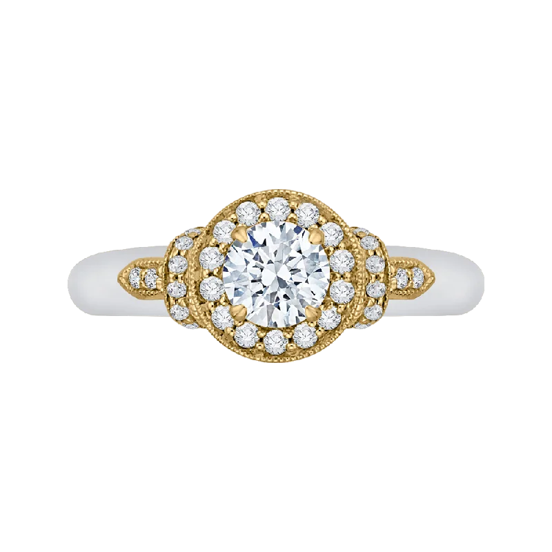 beautiful vintage engagement rings-Round Diamond Halo Engagement Ring In 14K Two Tone Gold