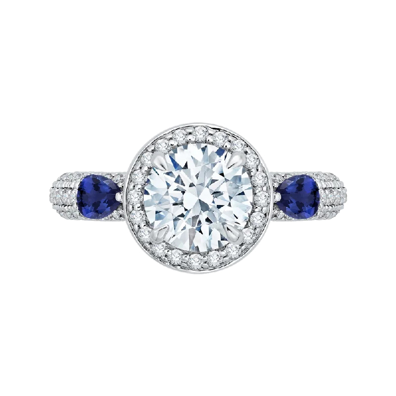 cushion-cut engagement rings-14K White Gold Round Diamond Halo Engagement Ring with Sapphire (Semi Mount)