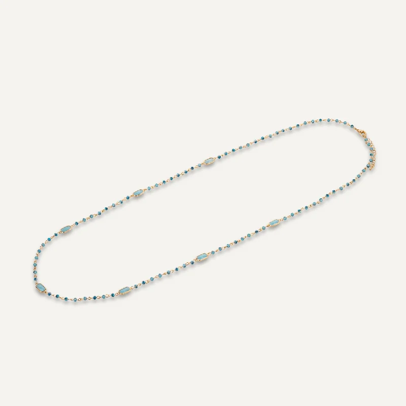 bridal necklaces for women-Long Aqua Blue Crystal Stone Necklace In Gold-Tone