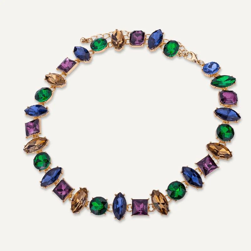 celestial necklaces for women-Multi-Coloured Crystal Collar Necklace In Gold-Tone