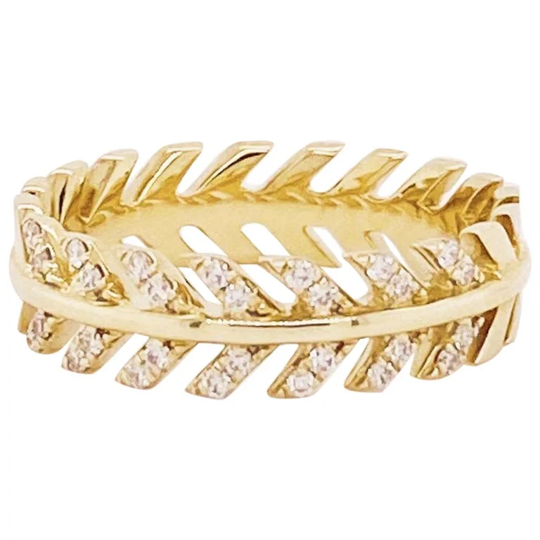 diamond rings for weddings-Diamond Palm Leaf Band