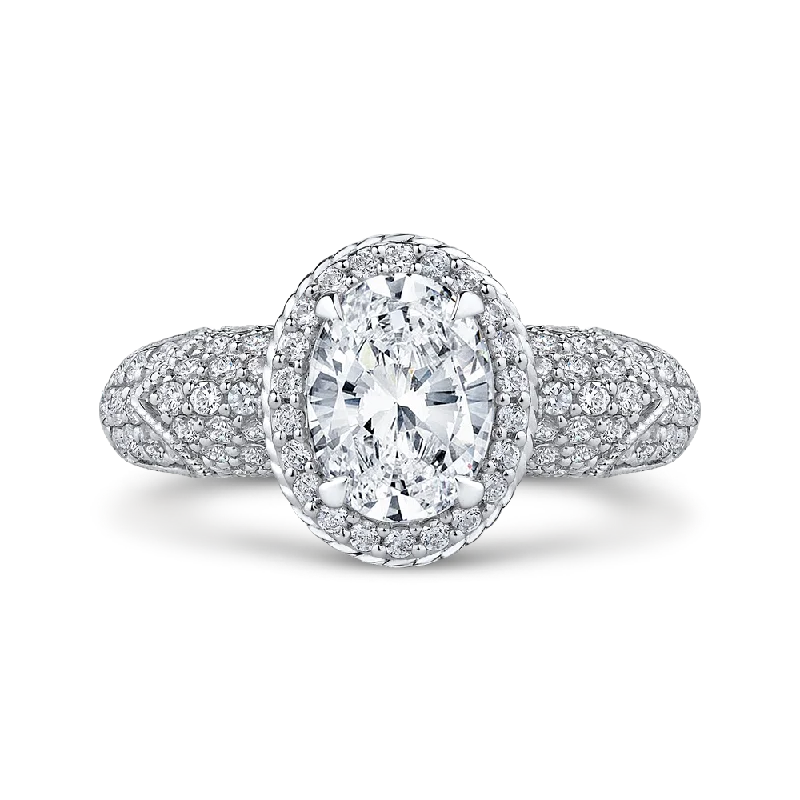 wedding engagement rings-14K White Gold Oval Diamond Halo Engagement Ring (Semi Mount)