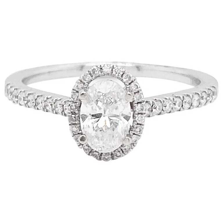 fancy diamond rings for women-Oval Diamond & Diamond Halo Engagement Ring