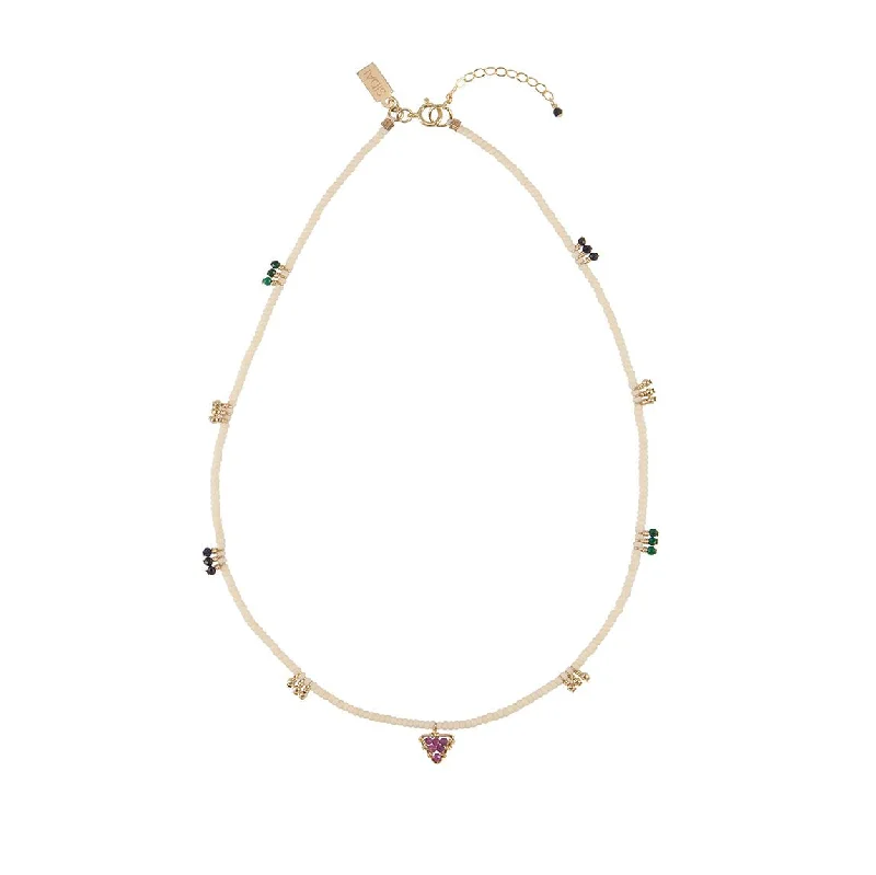 luxury silver necklaces for women-Beaded Necklace With Gemstone Blocks And Triangle - PINK/BLUE SAPPHIRE/MALACHITE/RUBY