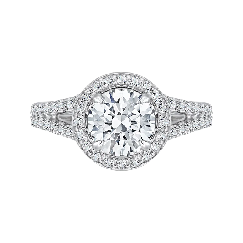 vintage engagement rings-14K White Gold Round Halo Diamond Engagement Ring with Split Shank (Semi Mount)