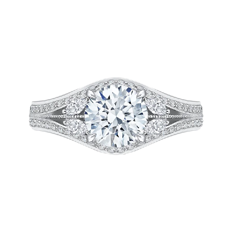 beautiful engagement rings-14K White Gold Round Diamond Engagement Ring with Split Shank (Semi Mount)