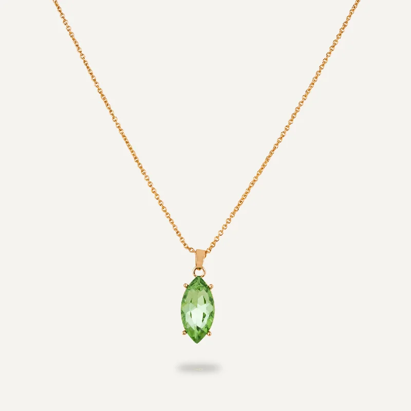 bold statement necklaces for women-Green Crystal Chain Necklace In Gold-Tone