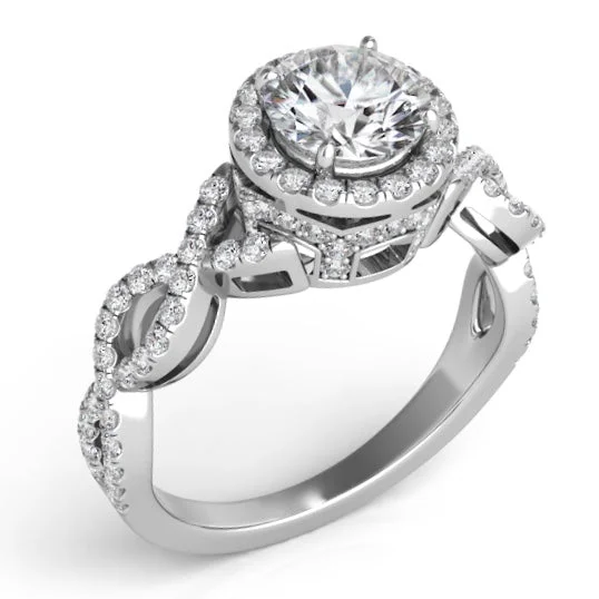 silver rings for women-Elevated Diamond Halo Engagement Ring