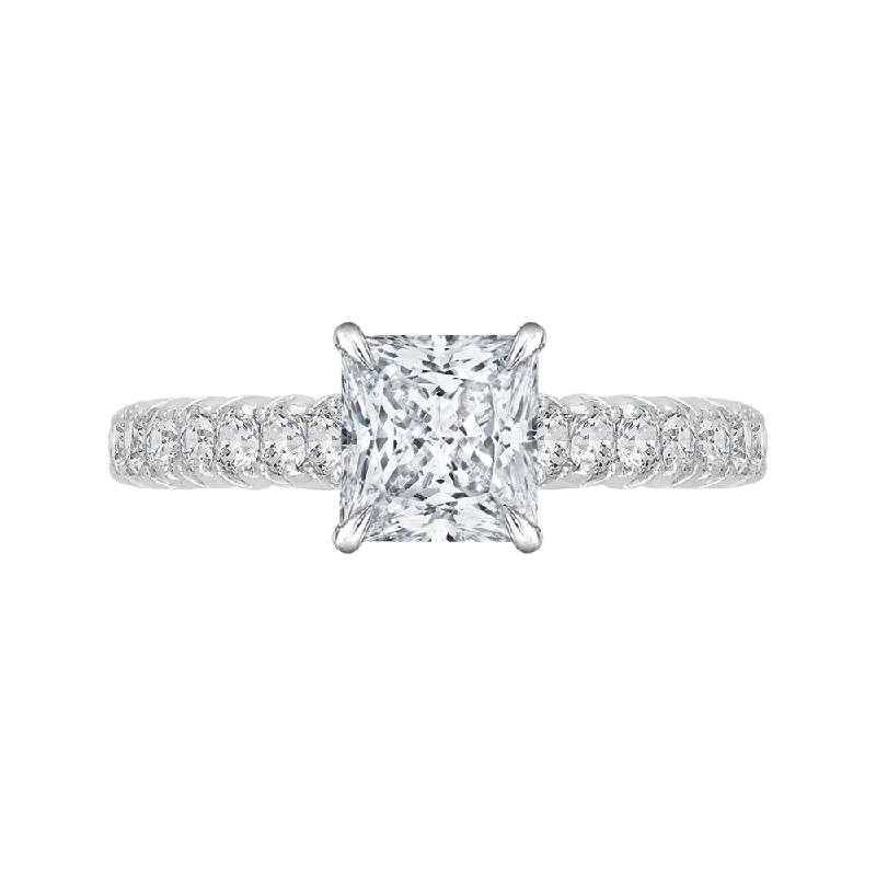 unique engagement rings-14K White Gold Princess Cut Diamond Cathedral Style Engagement Ring (Semi Mount)