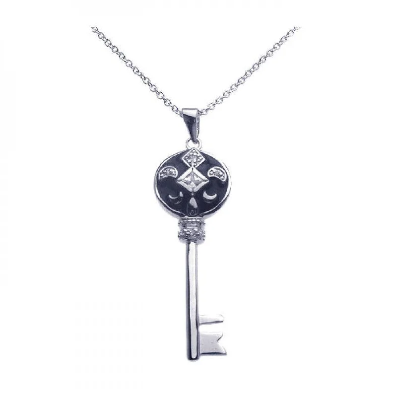 layered necklaces for women-Silver 925 Black Rhodium Key CZ Dangling Necklace - BGP00263