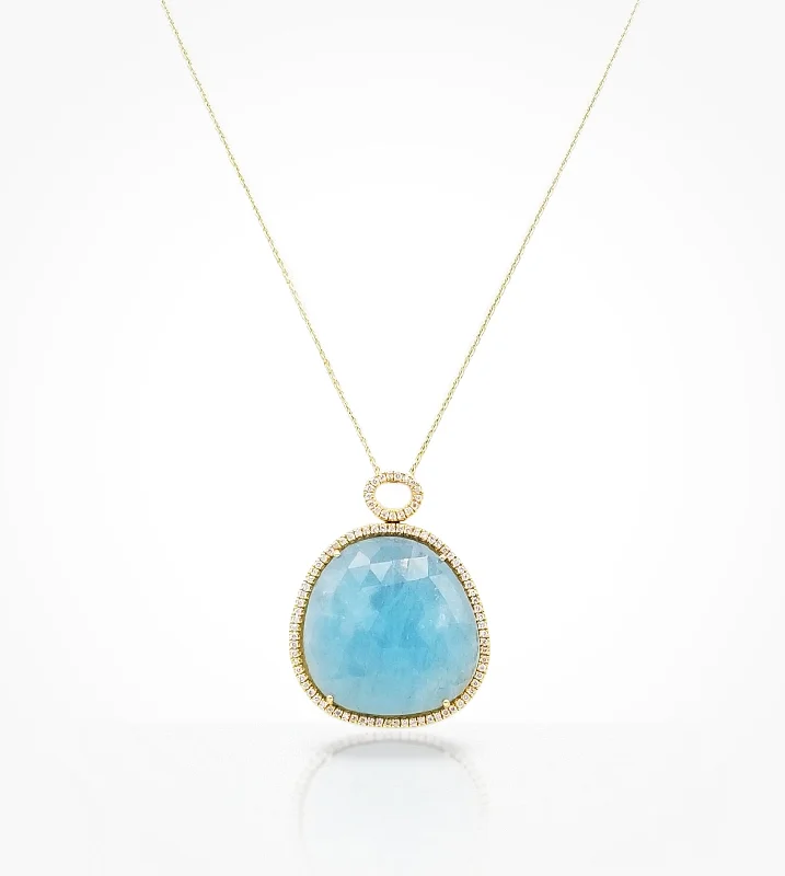 luxury diamond necklaces for women-PD-07676 18kt yellow gold aquamarine & diamond necklace. $4850.00 SOLD