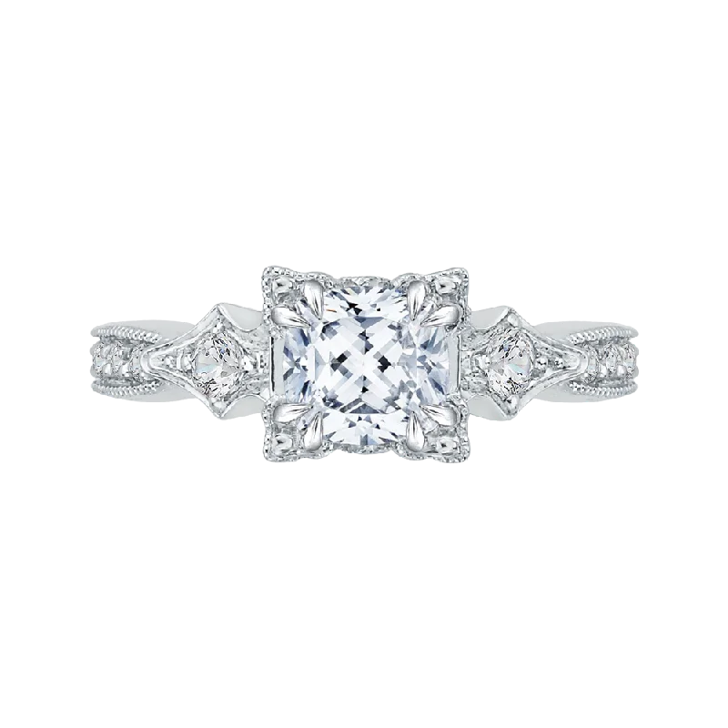 vintage engagement rings-14K White Gold Cushion Cut Diamond Vintage Engagement Ring (Semi Mount)