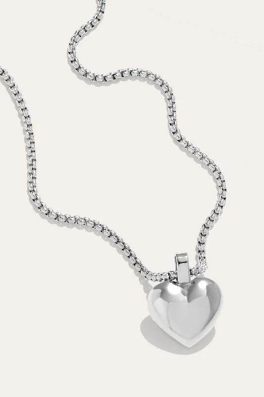 sapphire necklaces for women-Puffed Heart Silver Plated Necklace